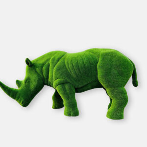 Statue de rhinocéros réaliste recouverte de gazon synthétique vert, décoration de jardin originale pour extérieur ou intérieur